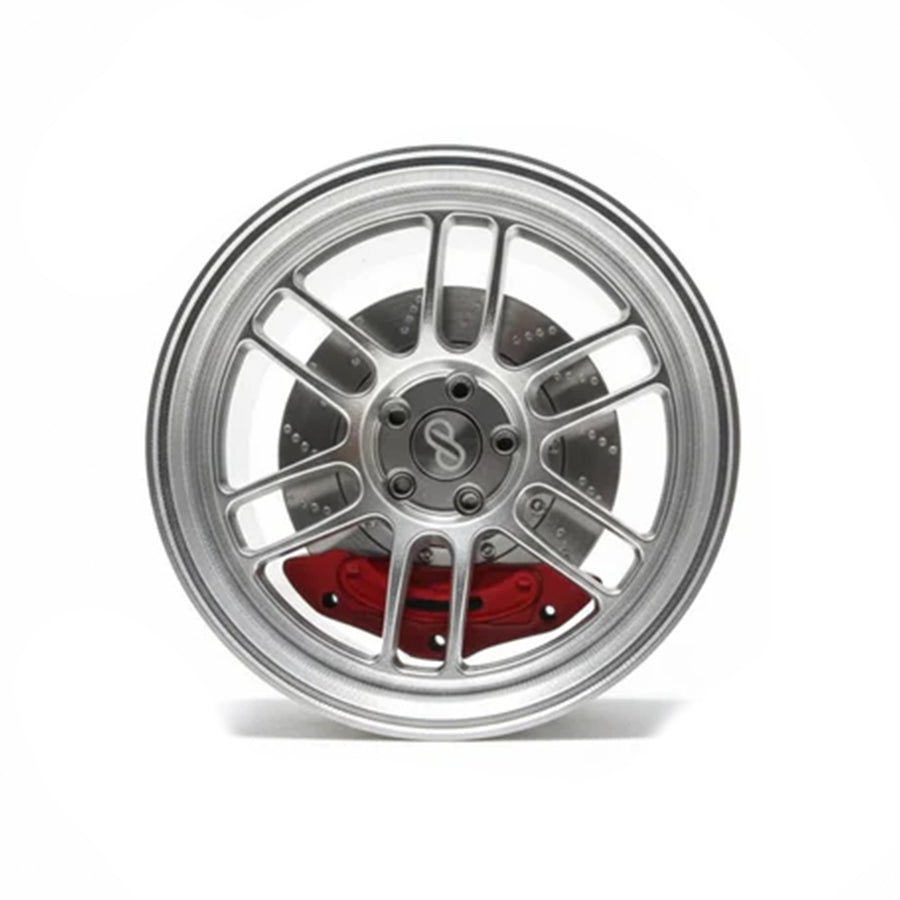 Enkei RPF1 style mini wheel & brake caliper car air freshener on vent clip, front face view – RimLabs