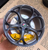 Alfa Romeo Quadrifoglio style mini wheel & brake caliper car air freshener, side profile view – RimLabs