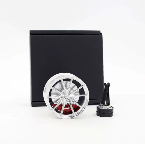 HRE P200 style mini wheel & brake caliper car air freshener on vent clip, front face view – RimLabs