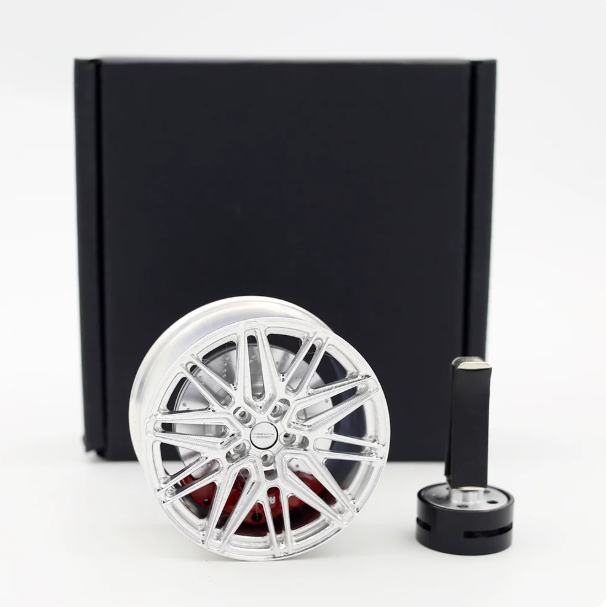 Vossen style mini wheel & brake caliper car air freshener on vent clip, front face view – RimLabs