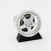 Work Wheels style mini wheel & brake caliper car air freshener, close-up detail of caliper and rim – RimLabs