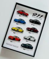 911 Evolution 3D Shadowbox — Sports Car Generations Wall Art (30×20cm)