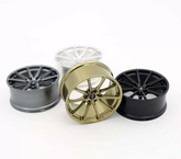 WF CF3 style mini wheel & brake caliper car air freshener, close-up detail of caliper and rim – RimLabs