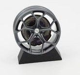 Audi RS Competition style mini wheel & brake caliper car air freshener, close-up detail of caliper and rim – RimLabs