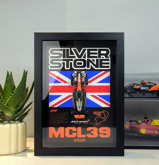 McLaren MCL38 Norris #4 – British GP Special Livery | 3D F1 Circuit Shadowbox Wall Art (Vertical)