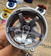 Advan GT style mini wheel & brake caliper car air freshener, alternate angle – RimLabs vent-clip air freshener