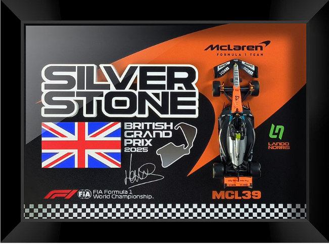 McLaren MCL38 Norris #4 – British GP Special Livery | 3D F1 Circuit Shadowbox Wall Art (Horizontal)