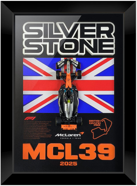 McLaren MCL38 Norris #4 British GP Special Livery 3D F1 circuit shadowbox wall art (vertical)