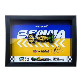 McLaren MCL38 Norris #4 Senna Tribute Special Livery 3D F1 circuit shadowbox wall art (horizontal)