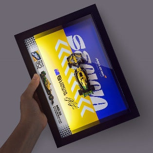 McLaren MCL38 Piastri #81 Senna Tribute Special Livery LED 3D F1 circuit shadowbox wall art (horizontal)
