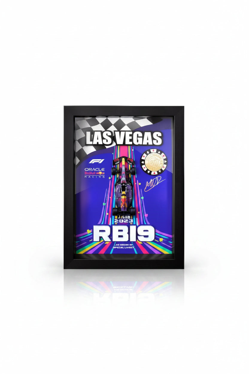 Red Bull RB19 Verstappen #1 Las Vegas Special Livery 3D F1 circuit shadowbox wall art (vertical)