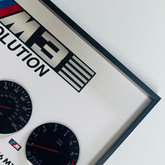 BMW M3 3D Gauge Wall Art, framed 3D layered gauge wall art in matte-black frame, in-frame view – RimLabs