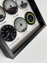 Porsche 911 3D Gauge Wall Art, framed 3D layered gauge wall art in matte-black frame, gauge layer detail – RimLabs