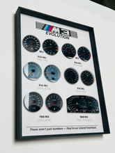 BMW M3 3D Gauge Wall Art, framed 3D layered gauge wall art in matte-black frame, gauge layer detail – RimLabs