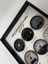 Porsche 911 3D Gauge Wall Art, framed 3D layered gauge wall art in matte-black frame, frame detail – RimLabs